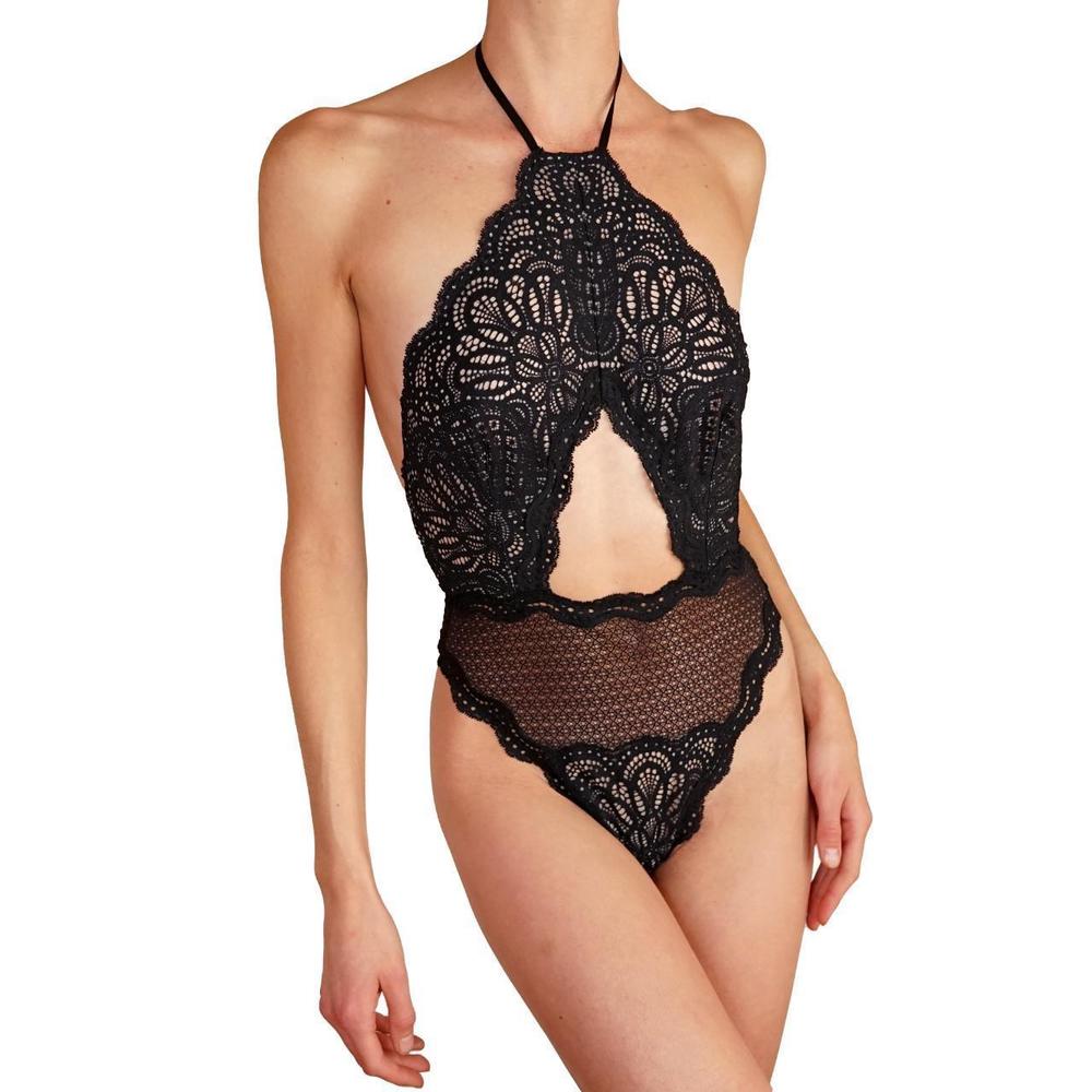 Victoria's Secret black lace halter thong bodysuit